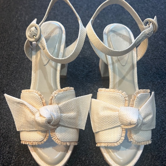 Alexandre Birman Maxi Clarita Woven Block Heel Sandals |Size 38 US 8 |Pearl |Bow - Picture 5 of 6